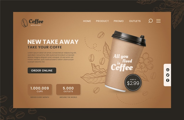 Hand drawn engraving coffee shop landing page