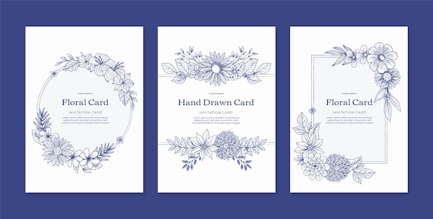 Free vector hand drawn engraving floral card set