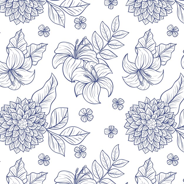 Hand drawn engraving floral pattern