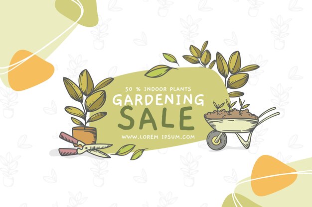 Hand drawn engraving gardening sale background