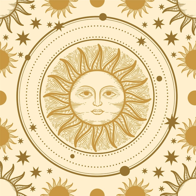 Hand drawn  engraving  sun pattern