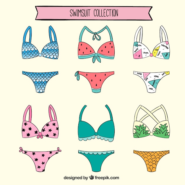 Vettore gratuito disegnata a mano set bikini piacevole