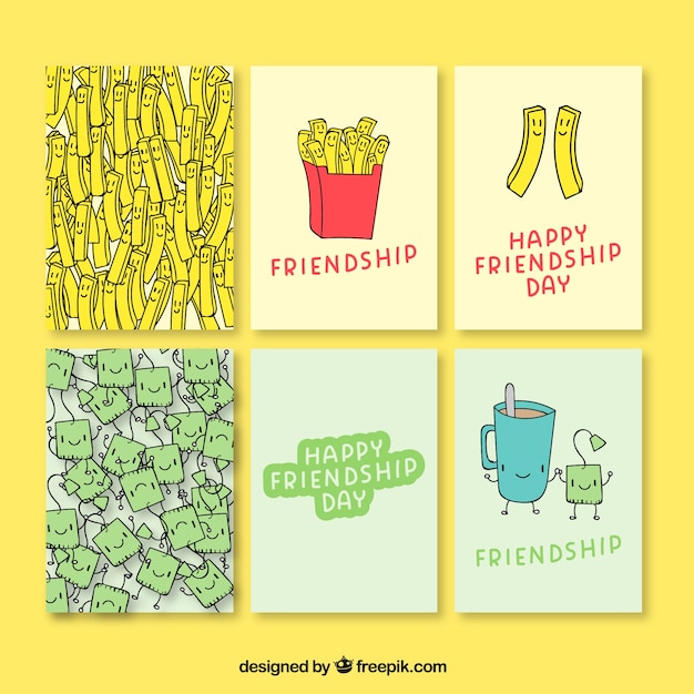 Free vector hand drawn enjoyable friendship day cards