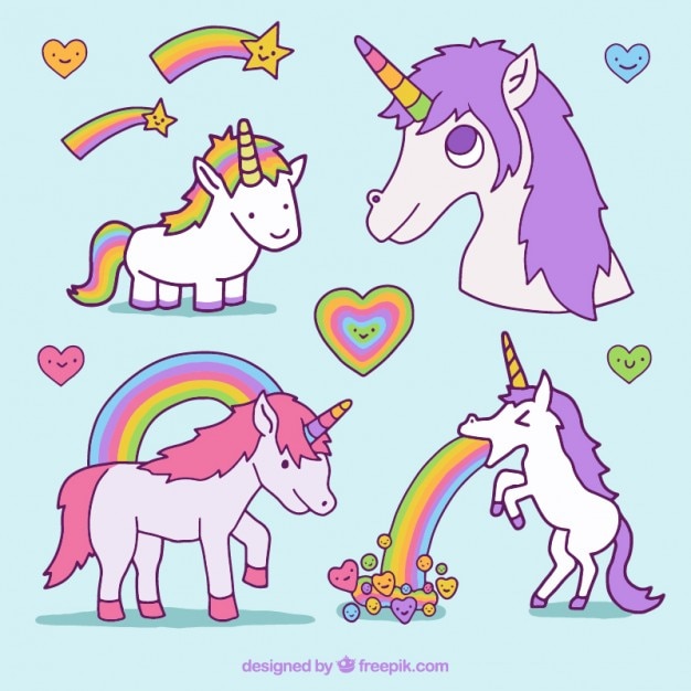 Free vector hand drawn enjoyable unicorns