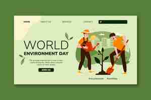 無料ベクター 手描きの環境デーのランディングページテンプレート