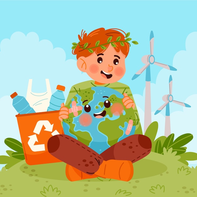 Бесплатное векторное изображение Нарисованная рукой иллюстрация охраны окружающей среды