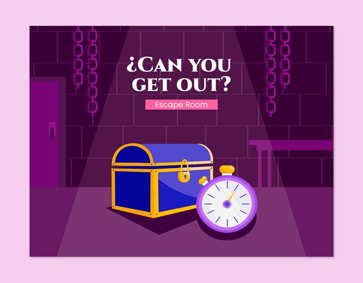 Free Vector hand drawn escape room chest photocall