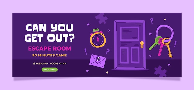 Free vector hand drawn escape room facebook cover