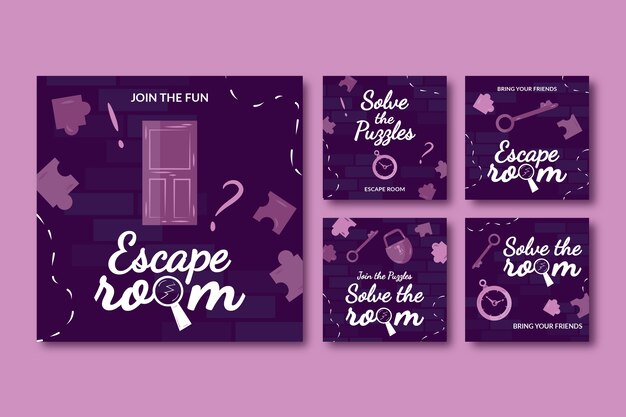 Free vector hand drawn escape room instagram posts