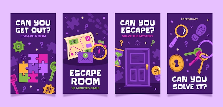 Free Vector hand drawn escape room instagram stories