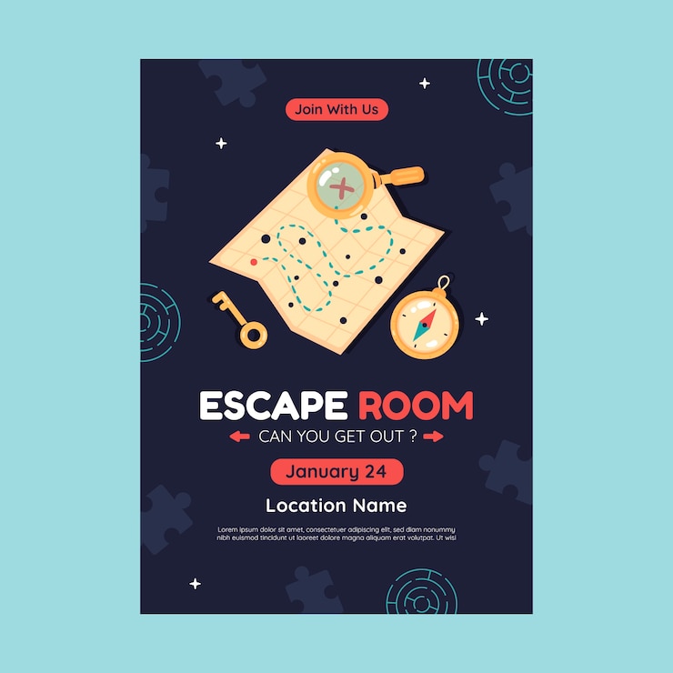 Free Vector hand drawn escape room invitation
