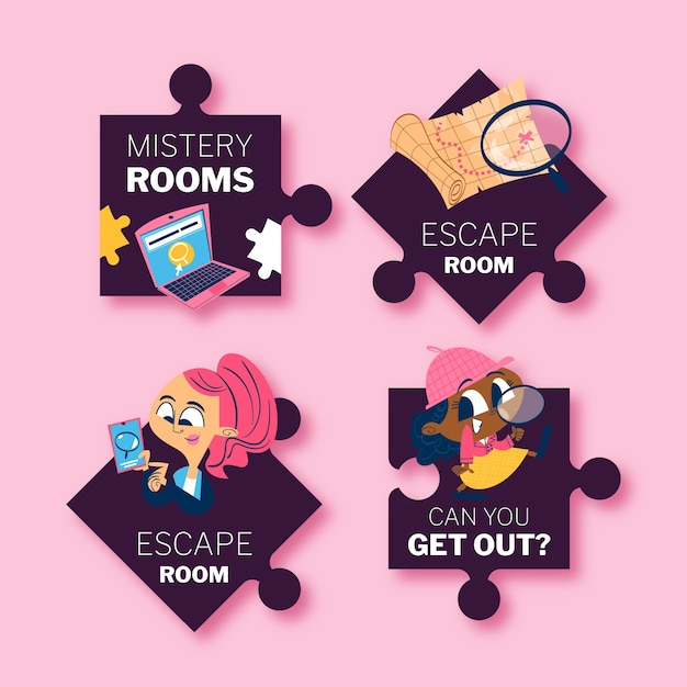 Free vector hand drawn escape room labels template