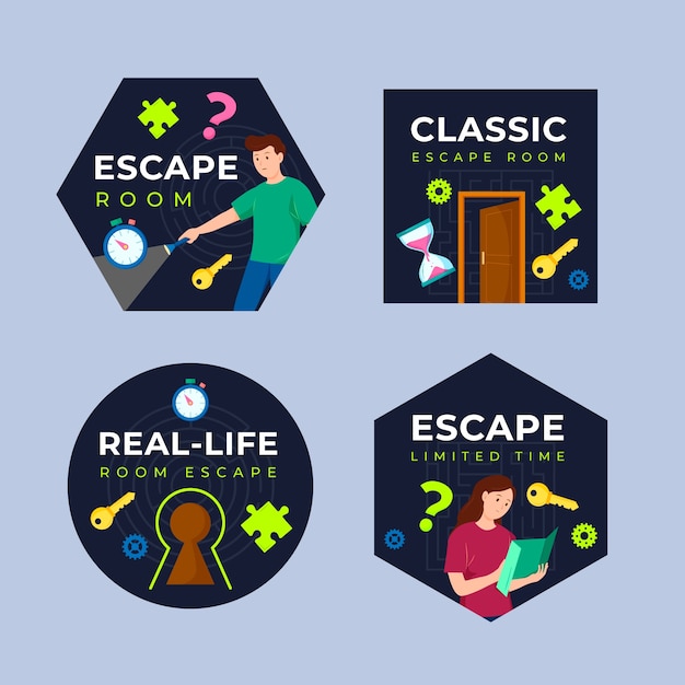 Free vector hand drawn escape room labels