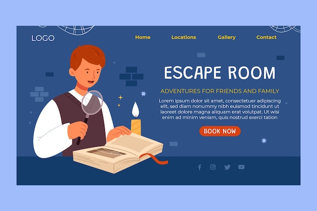 Free vector hand drawn escape room landing page