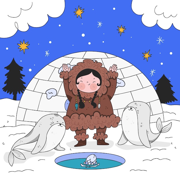 Free vector hand drawn eskimo illustration