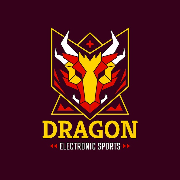 무료 벡터 손으로 그린 esport 드래곤 로고 템플릿