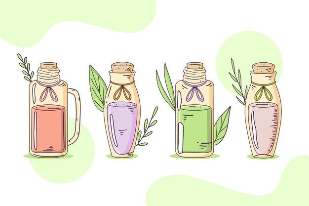 Hand drawn essential oil bottle collection