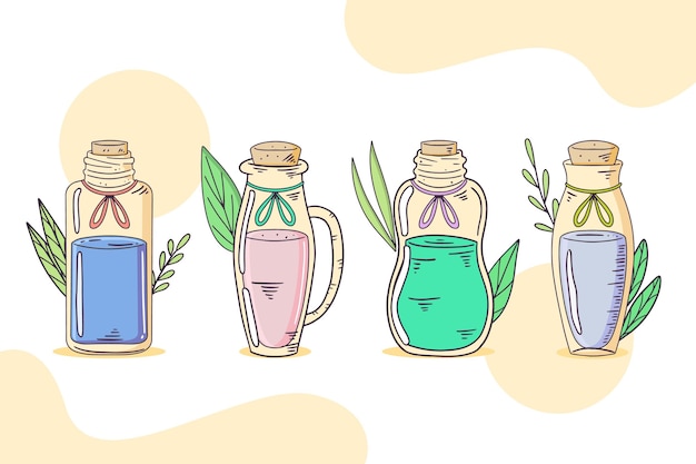 Hand drawn essential oil bottle collection