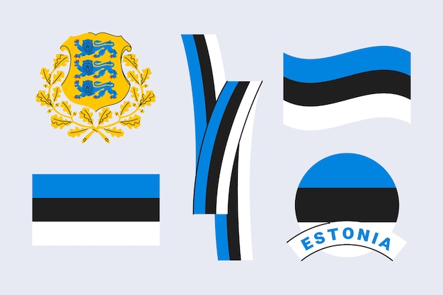 Коллекция рисованной флаг эстонии и национальных гербов