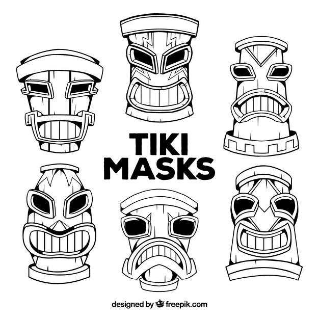 Hand drawn ethnic tiki masks