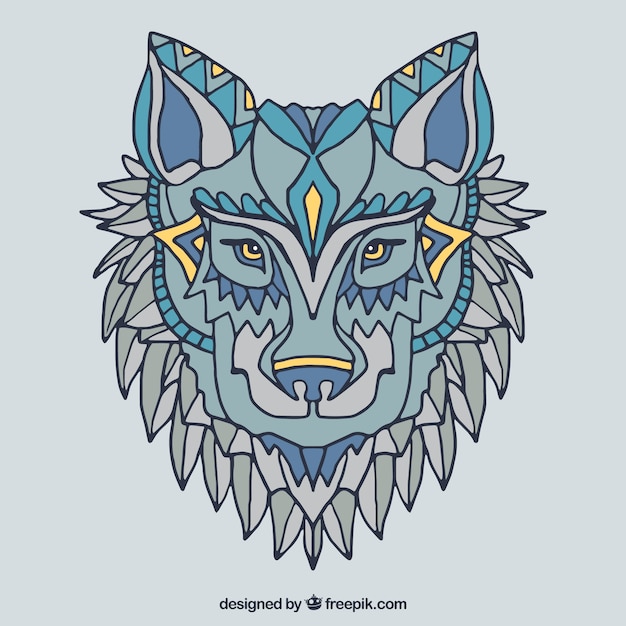 Hand drawn ethnic wolf background