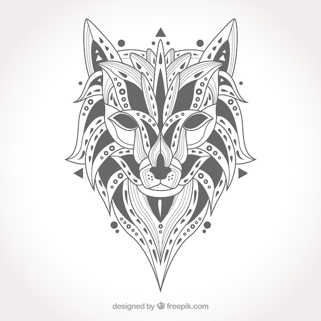 Hand drawn ethnic wolf background