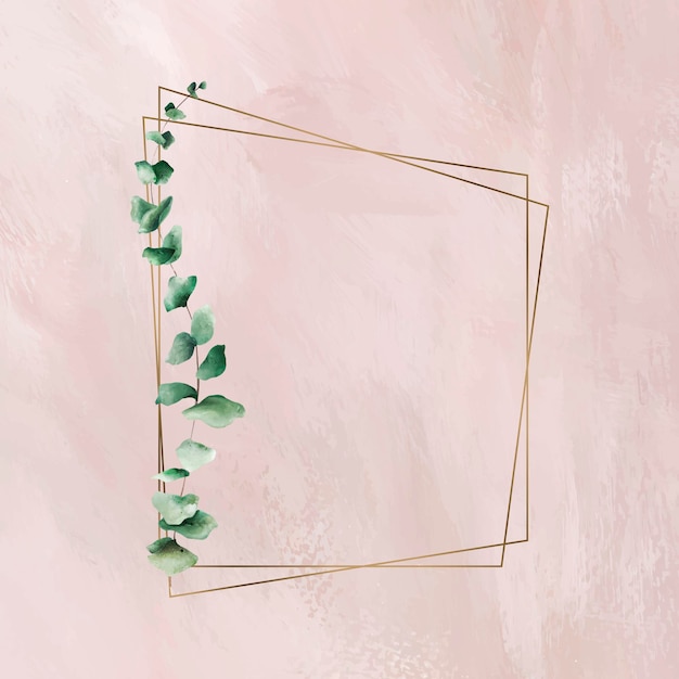 Hand drawn eucalyptus leaf with trapezium gold frame