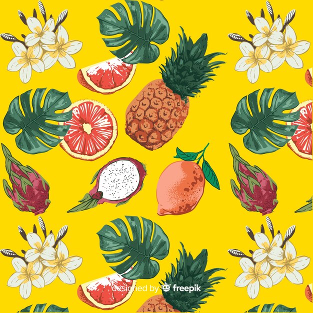 Hand drawn exotic fruits pattern