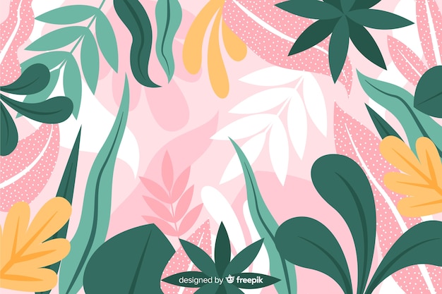 Hand drawn exotic leaves background
