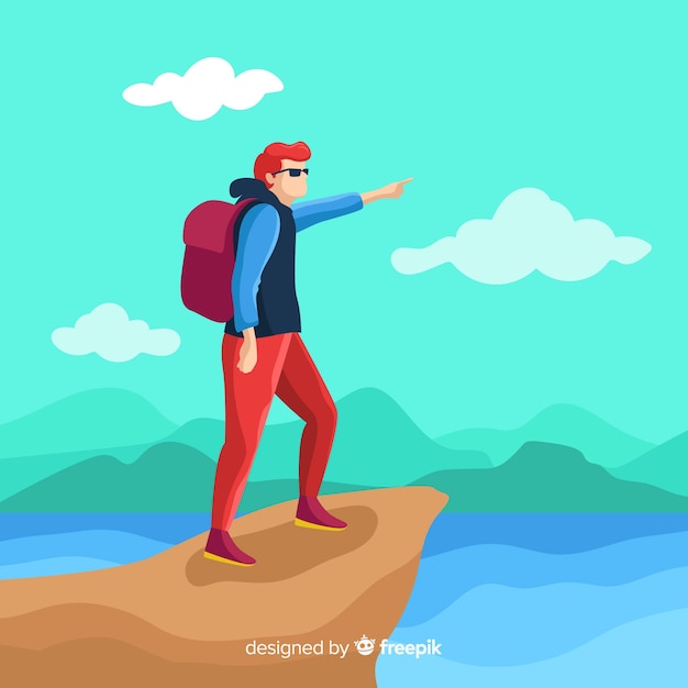 Free vector hand drawn explorer with backpack background