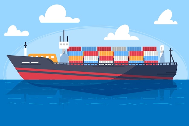 Hand drawn export concept container ship
