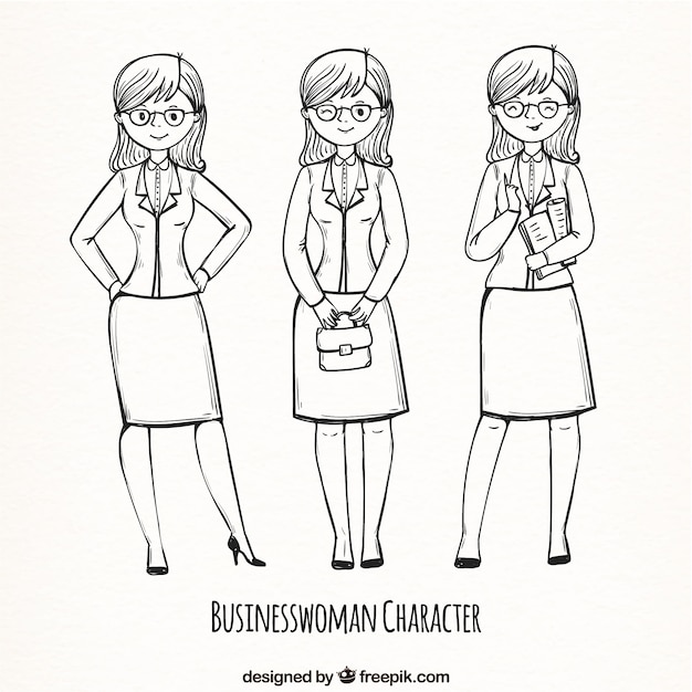 Hand-drawn expressive businesswoman character