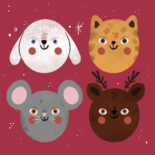 Free vector hand drawn face animals collection