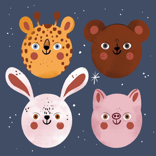 Free vector hand drawn face animals collection