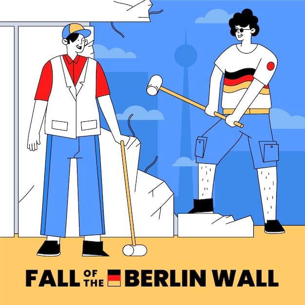 Caduta disegnata a mano dell'illustrazione del muro di berlino