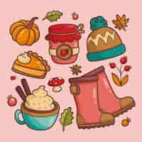 Free vector hand drawn fall season elements collection