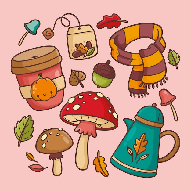 Free vector hand drawn fall season elements collection