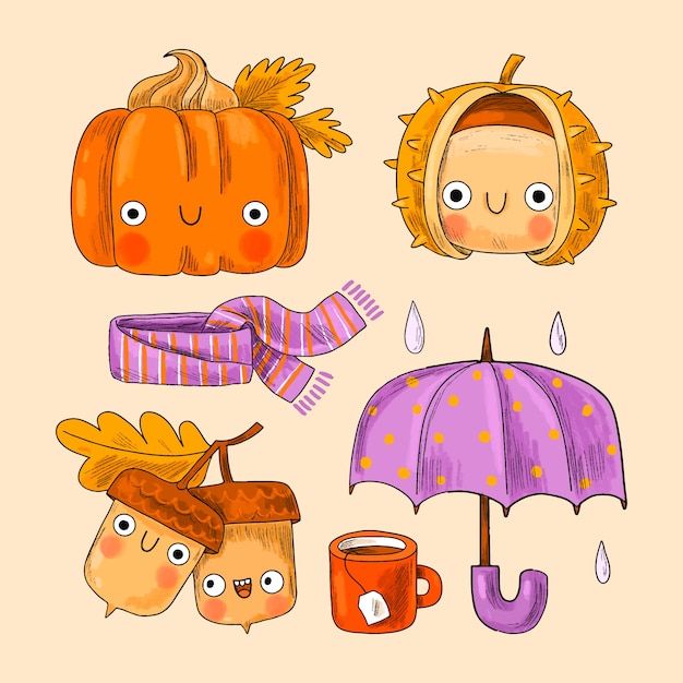 Free vector hand drawn fall season elements collection