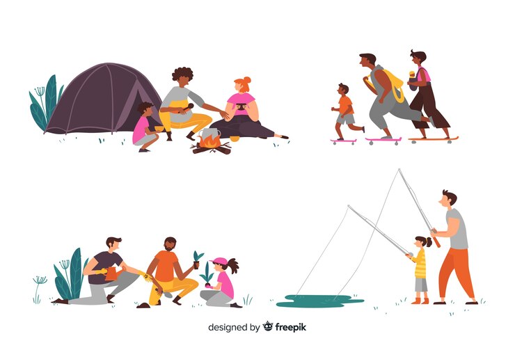 Free Vector hand drawn families doing oudoor activities