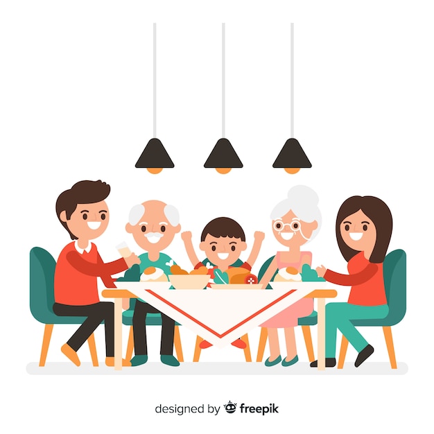 Free vector hand drawn family around the table