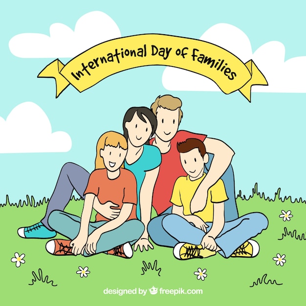 Free Vector hand drawn family background in the field