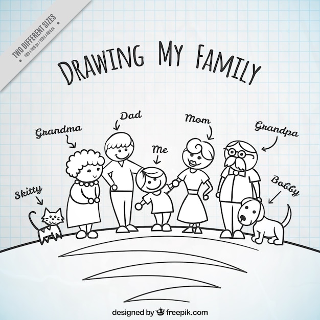 Free vector hand drawn family background with pets