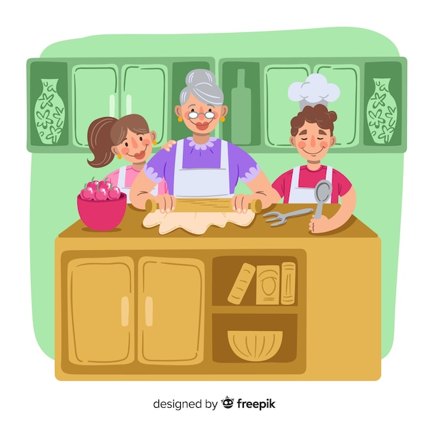 Free vector hand drawn family cooking background