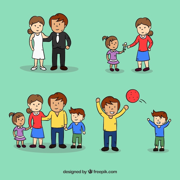 Famiglia disegnata a mano in diverse fasi della vita