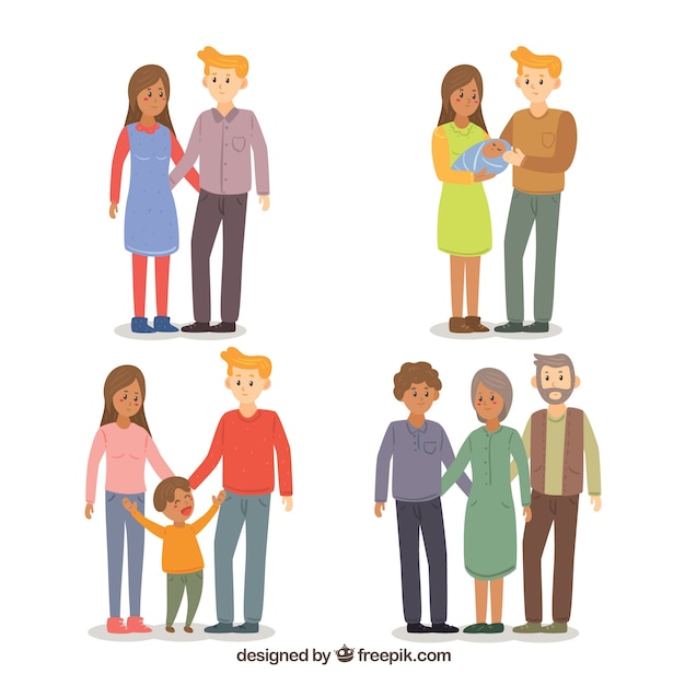 Free vector hand drawn family in different life stages