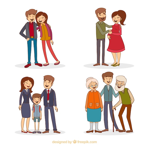 Free vector hand drawn family in different life stages