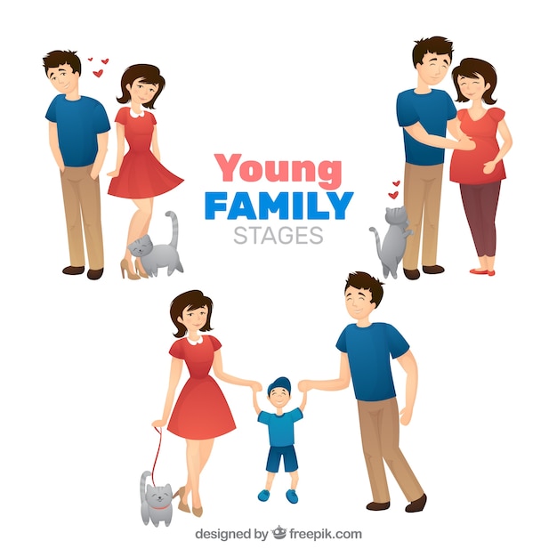 Free vector hand drawn family in different life stages