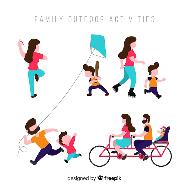 Free vector hand drawn family doing outdoor activities