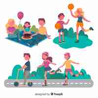 Free vector hand drawn family doing outdoor activities