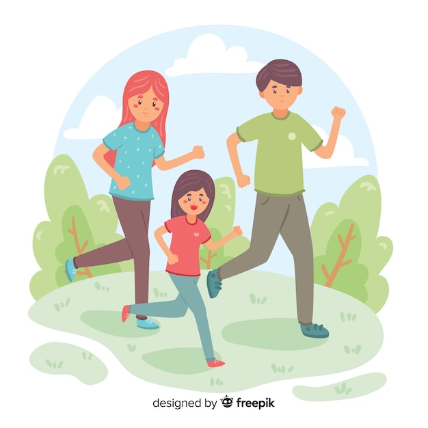 Free vector hand drawn family doing outdoor activities